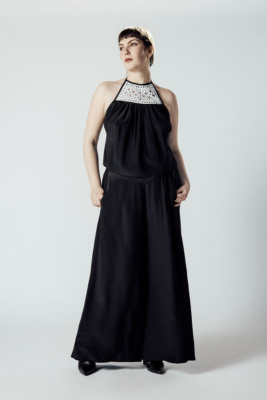 Image Title Black and White Leather Lace Halter Singlet